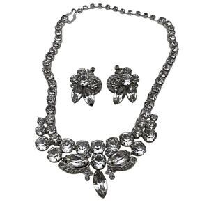 Eisenberg Ice Signed Clear Rhinestone Necklace and Earring Set Estate Statement